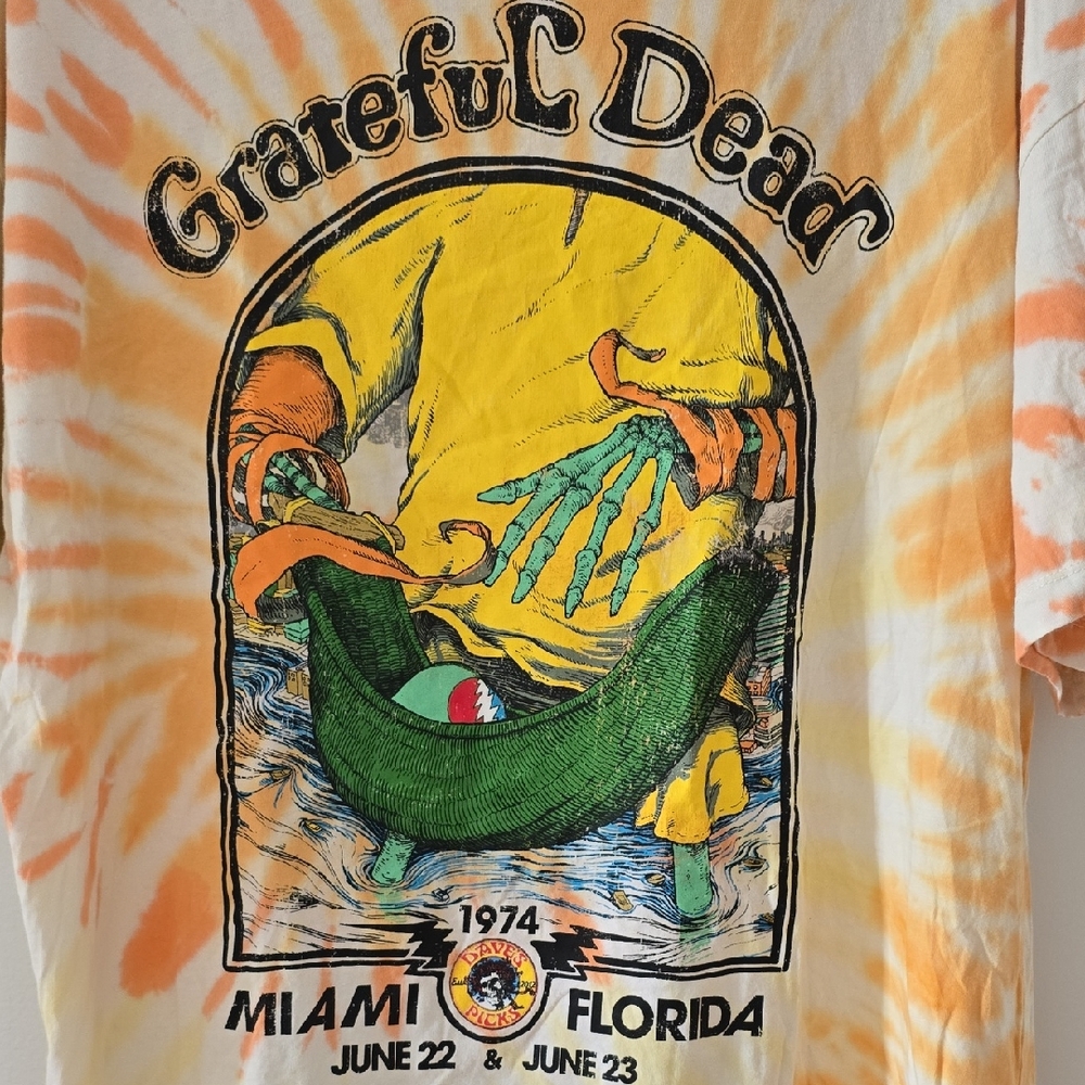 Grateful Dead Miami Tour Orange and White Tie-Dye Shirt